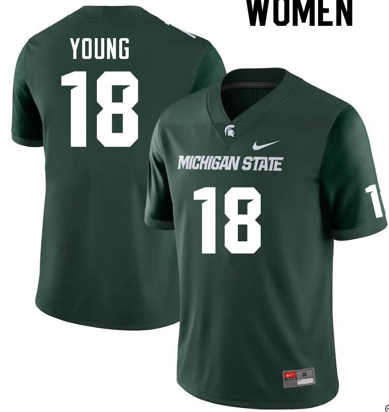 Women #18 Zion Young Michigan State Spartans College Football Jerseys Sale-Green